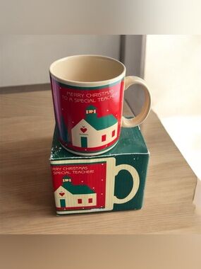 Vintage Hallmark Christmas Special Teacher Double Sided Mug 1986 Schoolhouse